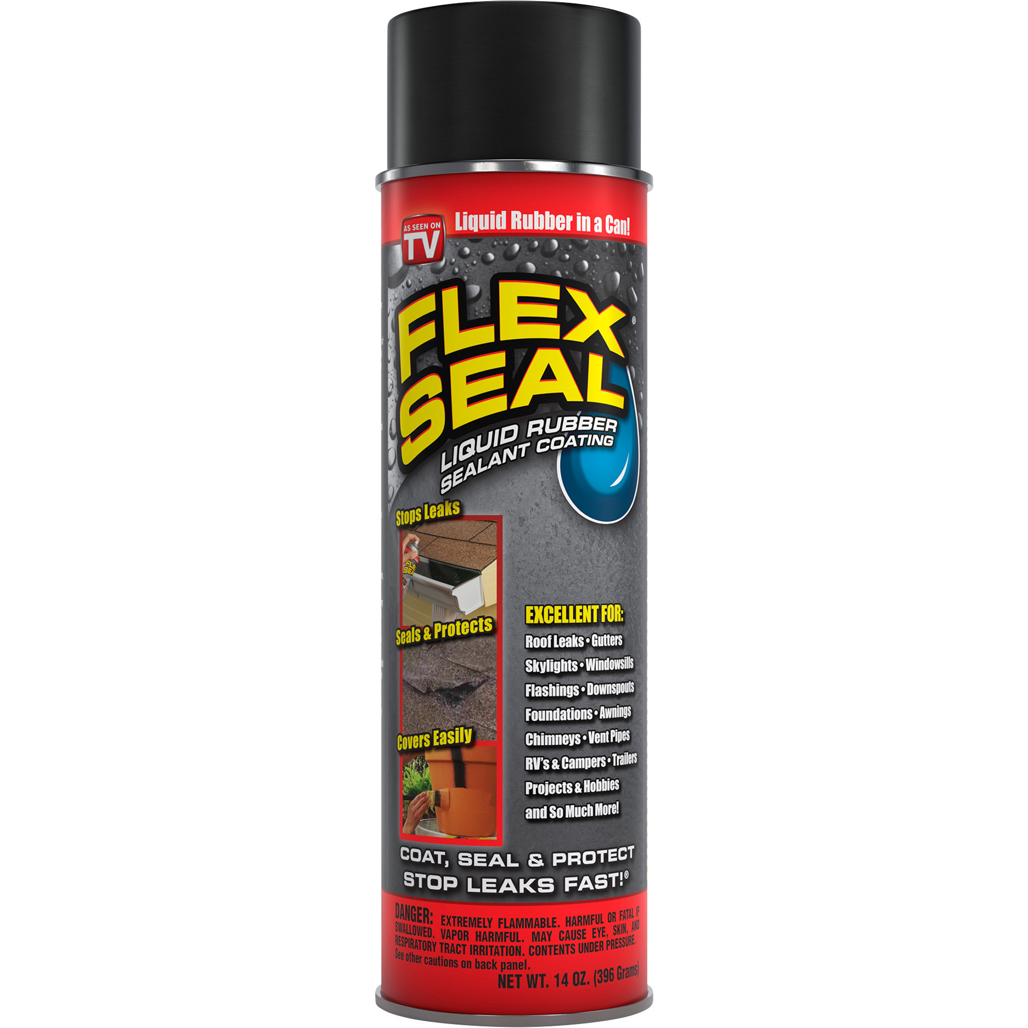 Flex Seal Black Liquid Rubber Sealant Coating, 14-Oz. Aerosol, Model# FSR20